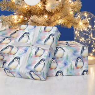 Papel De Regalo Hermosa acuarela bebé Navidades de pingüino