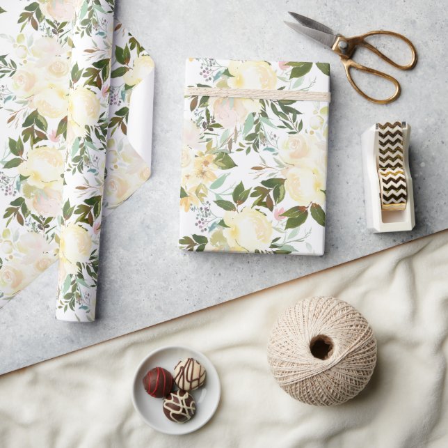 Papel De Regalo Hermosa acuarela de rosas blancas (Artesanía)