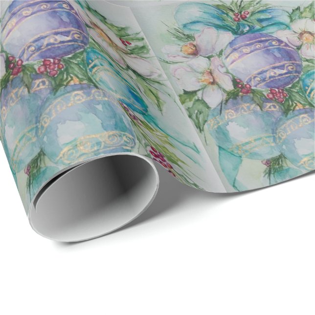 Papel De Regalo Hermosa acuarela Ornamento de Navidad (Esquina del rollo)