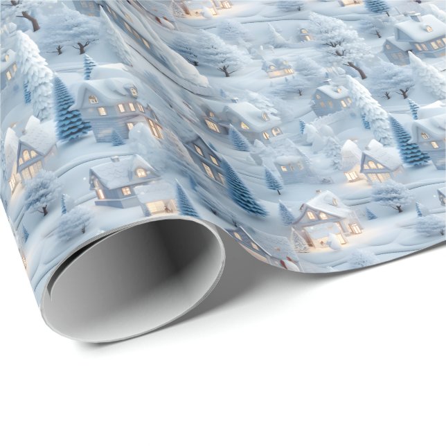 Papel De Regalo Hermosa aldea de Navidades festivos en 3D (Esquina del rollo)