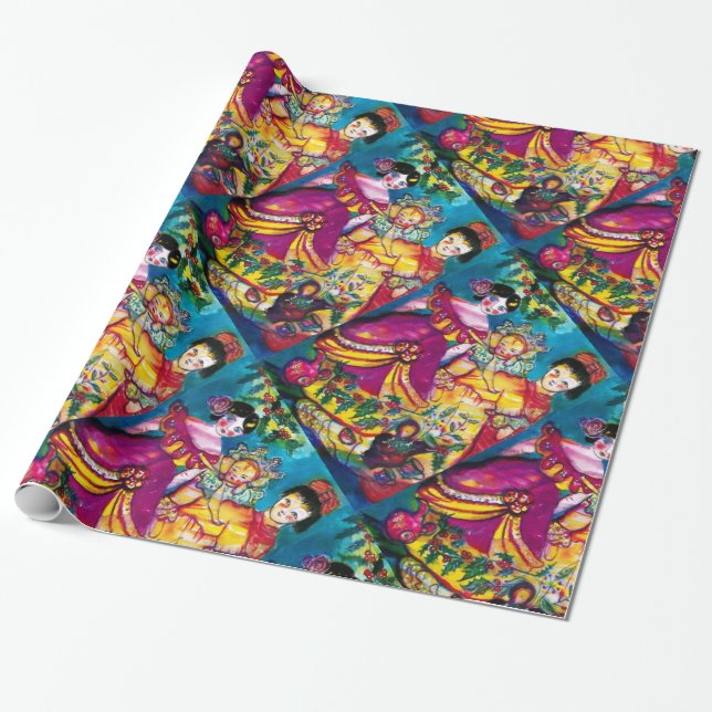 PAPEL DE REGALO HERMOSA ANTIGÜEDAD DOLLS AND CHRISTMAS ORNAMENTES (Desenrollado)