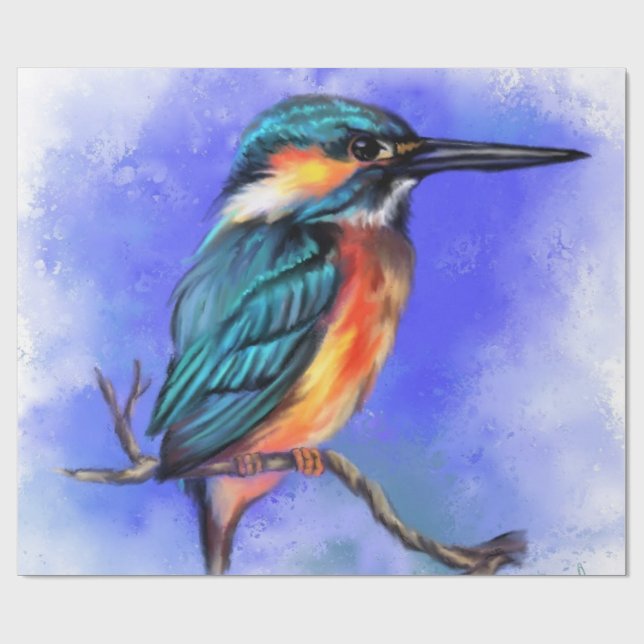 Papel De Regalo Hermosa ave de Kingfisher - Arte acuático mezclado (Superficie plana)