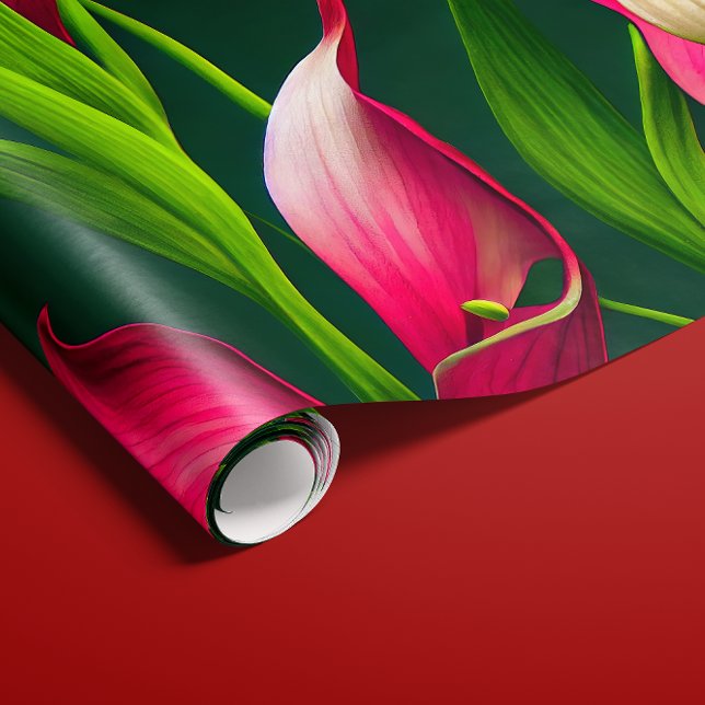 Papel De Regalo Hermosa Calla Lilly Florals, rosa y verde (Subido por el creador)
