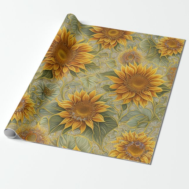 Papel De Regalo Hermosa colección popular de girasoles (Desenrollado)