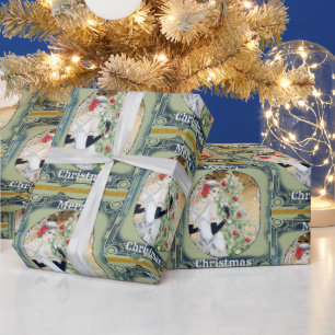 Papel De Regalo Hermosa dama retro y árbol de Navidad