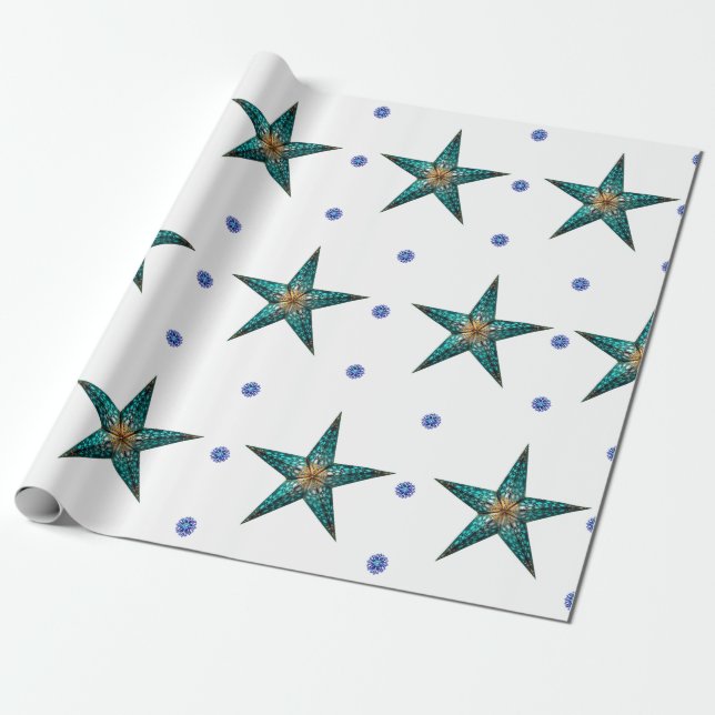 Papel De Regalo Hermosa estrella turquesa de vacaciones en blanco (Desenrollado)