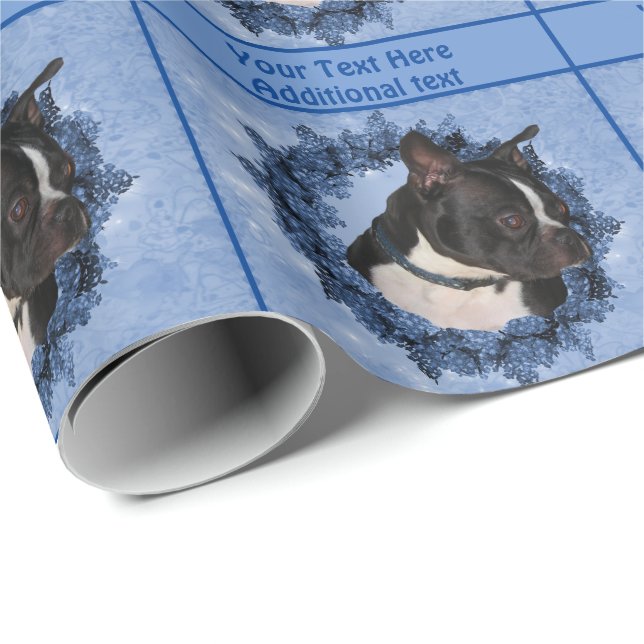 Papel De Regalo Hermosa flor de perro de Boston Personalizada (Esquina del rollo)