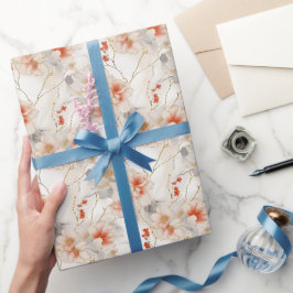 Papel De Regalo Hermosa Flora Blanca Roja Peach