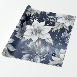 Papel De Regalo Hermosa floral de Navidades azules