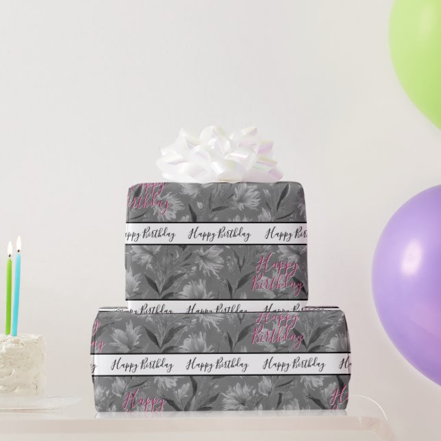 Papel De Regalo Hermosa Floral Gris (Regalos de fiesta)