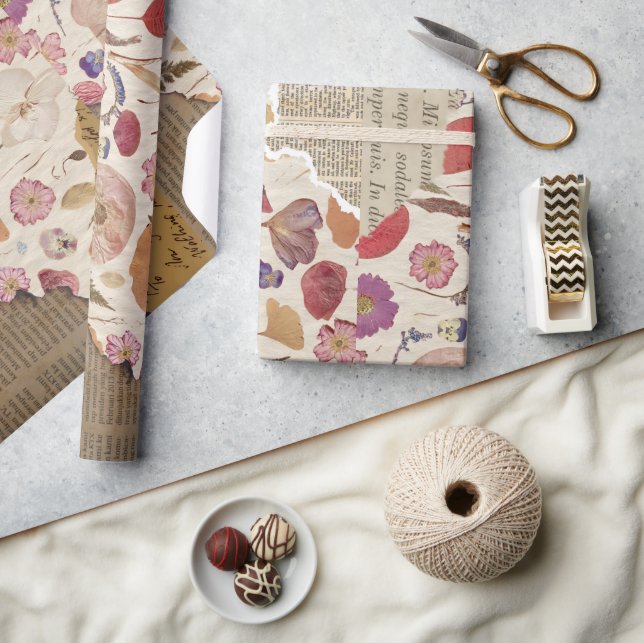 Papel De Regalo Hermosa Floral Presionada (Artesanía)