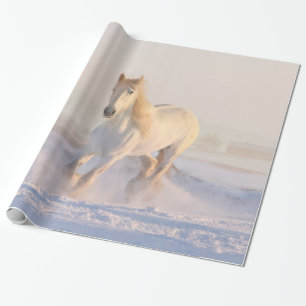 Papel De Regalo Hermosa Gallopaje de Caballo Blanco en la Nieve