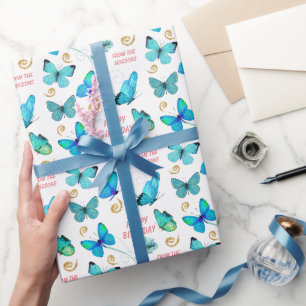 Papel De Regalo Hermosa mariposa azul Swirl Cumpleaños