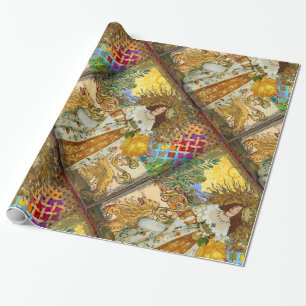 Papel De Regalo Hermosa mujer de época dorada