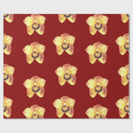 Papel De Regalo hermosa orquídea amarilla en un fondo rojo rubí