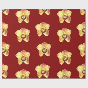 Papel De Regalo hermosa orquídea amarilla en un fondo rojo rubí
