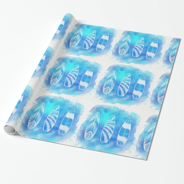 Papel De Regalo Hermosa pintura azul acuática (Desenrollado)