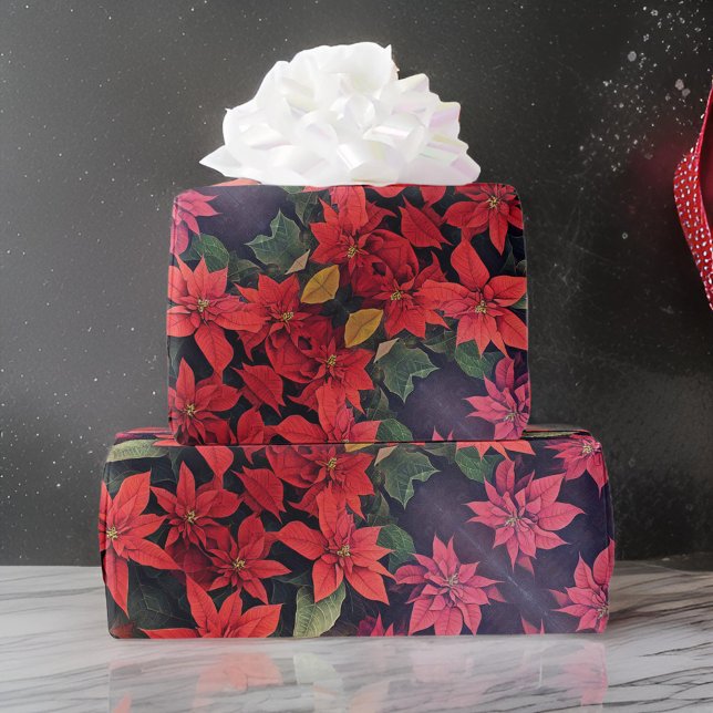 Papel De Regalo Hermosa Poinsettia Flores Oro Verde Rojo (Subido por el creador)