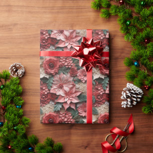 Papel De Regalo Hermosa Poinsettias Rosa y Roja 3D