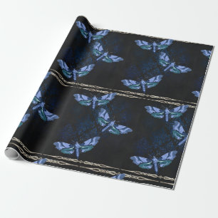 Papel De Regalo Hermosa polilla azul sobre negro con fondo azul