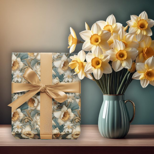 Papel De Regalo Hermosa Primavera Barroco Daffodils Patrón Floral (Beautiful Spring Baroque Daffodils Floral Seamless Pattern Wrapping Paper)