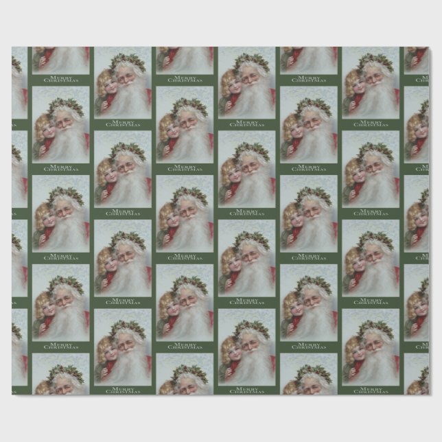 Papel De Regalo Hermosa Santa y Pequeña Niña Navidades (Superficie plana)