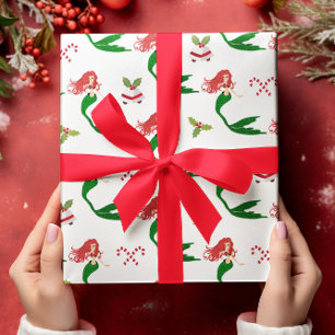 Papel De Regalo Hermosa sirena de Navidades de Purpurinas verdes r