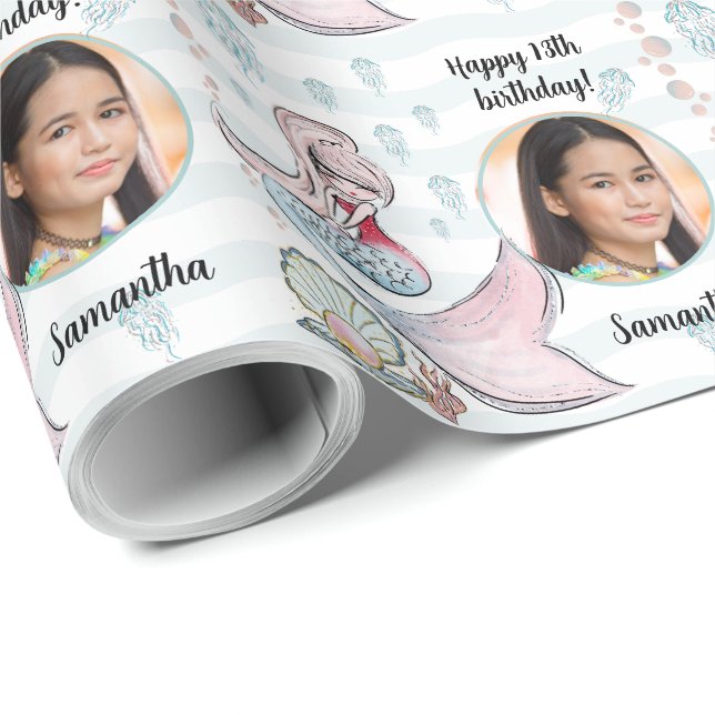 Papel De Regalo Hermosa sirena de texto de foto Personalizado bajo (Esquina del rollo)