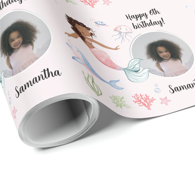 Papel De Regalo Hermosa sirena de texto de foto Personalizado bajo (Esquina del rollo)