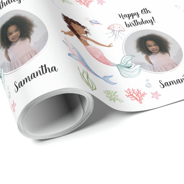 Papel De Regalo Hermosa sirena de texto de foto Personalizado bajo (Esquina del rollo)