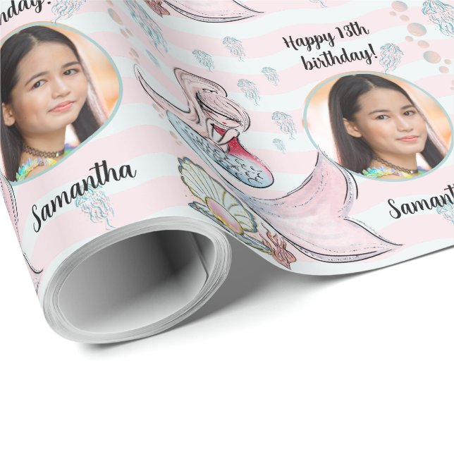 Papel De Regalo Hermosa sirena de texto de foto Personalizado bajo (Esquina del rollo)