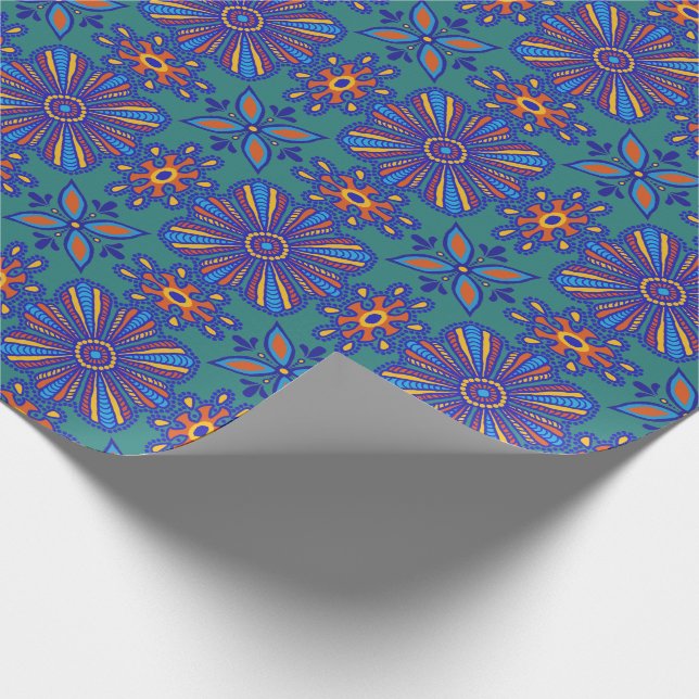 Papel De Regalo Hermosa tela Verde azulada Boho Talavera (Esquina)