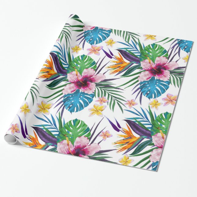 Papel De Regalo Hermosas acuarelas de pintura floral tropical (Desenrollado)