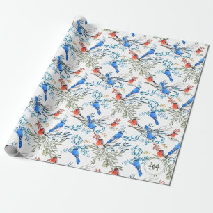 Papel De Regalo Hermosas aves acuarelas y patrones de follaje