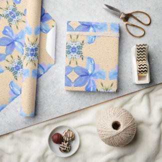 Papel De Regalo Hermosas flores azules