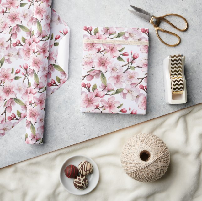 Papel De Regalo Hermosas flores de cerezo rosadas (Artesanía)