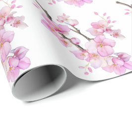 Papel De Regalo Hermosas flores de cerezo Sakura en acuarela rosa