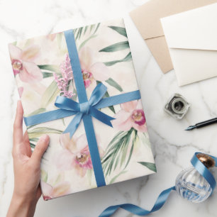 Papel De Regalo Hermosas flores de orquídea tropical rosa para des