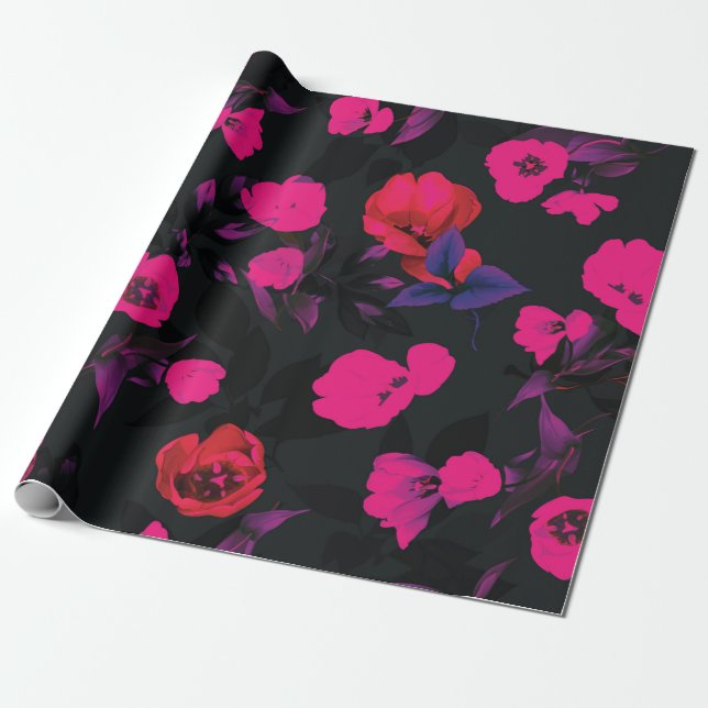 Papel De Regalo Hermosas flores de tulipán acuarelas sin costura (Desenrollado)