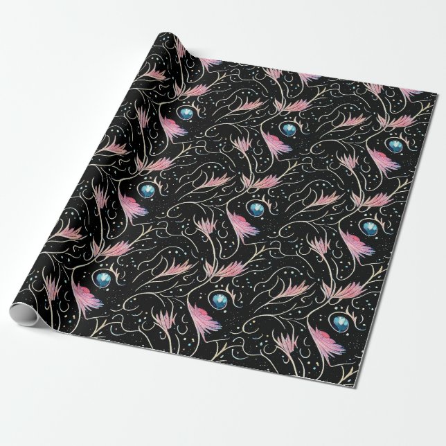 Papel De Regalo Hermosas Flores y Patrón de Swirls (Desenrollado)