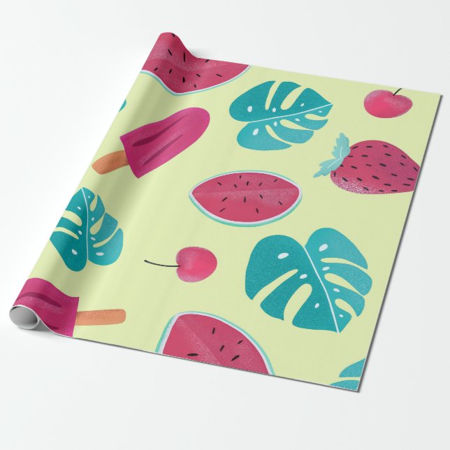Papel De Regalo Hermosas frutas tropicales dejan el patrón de los  (Desenrollado)