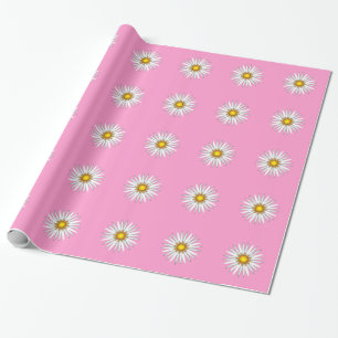 Papel De Regalo Hermosas Margaritas Blancas sobre Rosa
