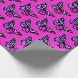 Papel De Regalo Hermosas mariposas color agua patrón rosa calient