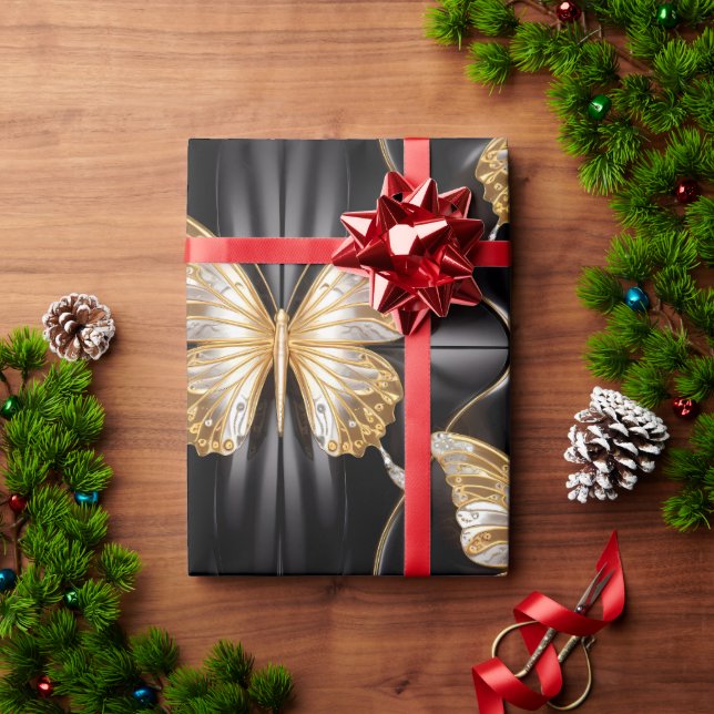 Papel De Regalo Hermosas mariposas de oro y plata (Regalo de vacaciones)