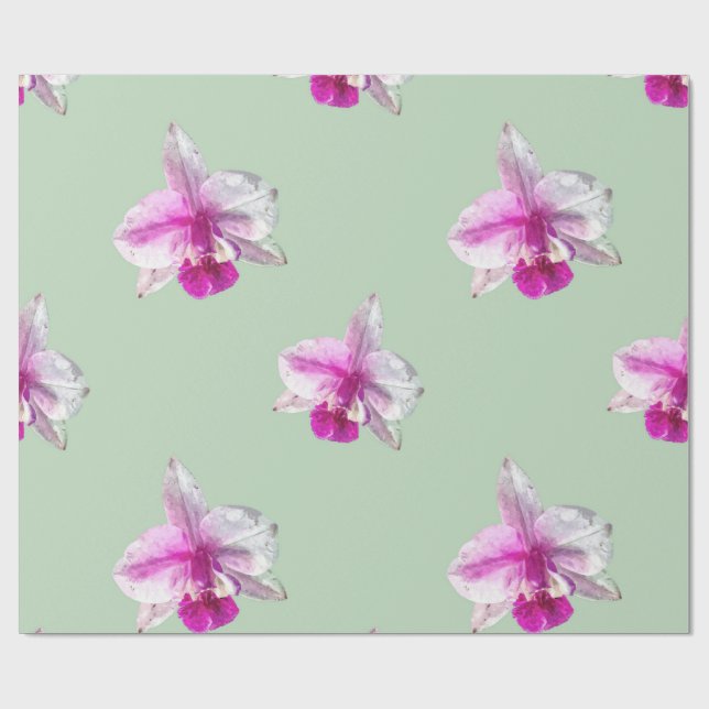 Papel De Regalo Hermosas orquídeas tropicales rosa pastel (Superficie plana)