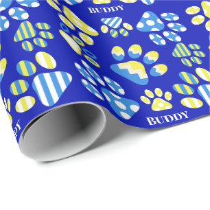 Papel De Regalo Hermosas Patitas Azules Perro Personalizado