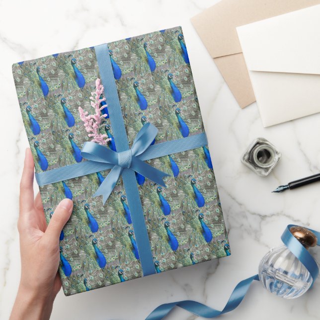 Papel De Regalo Hermosas plumas de pavo real azul (Regalar)