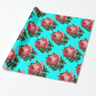 Papel De Regalo HERMOSAS ROSAS DE COLOR ROSA, azul turquesa Verde 