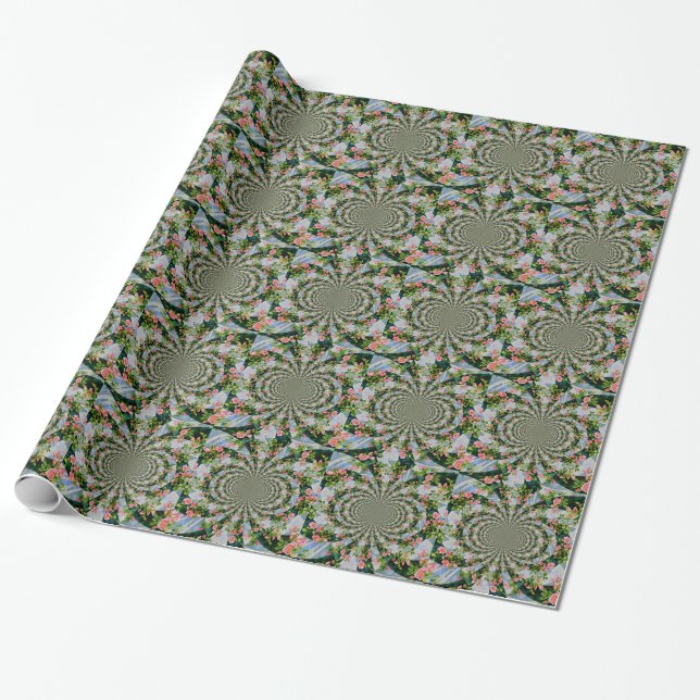 Papel De Regalo Hermosas rosas rojas rosadas retro acuarela floral (Desenrollado)