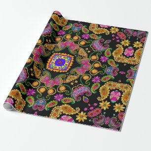 Papel De Regalo Hermoso adorno floral con flores brillantes y